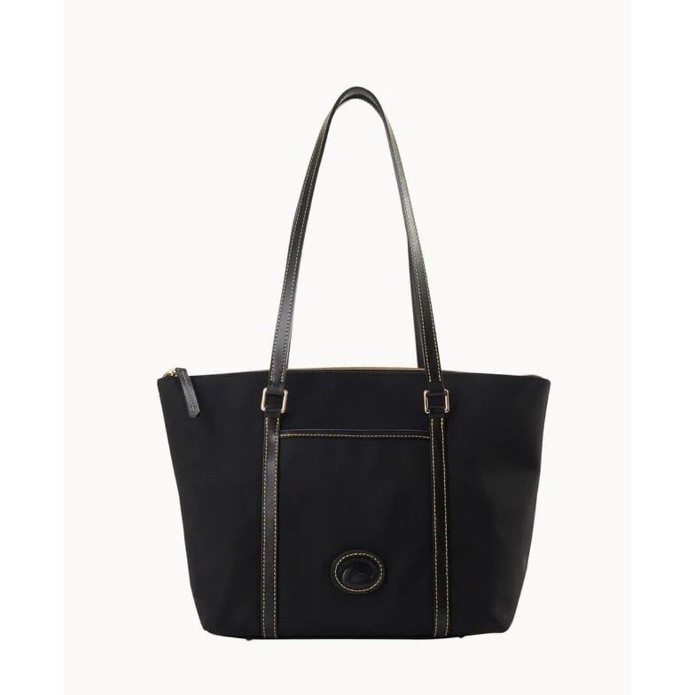 Dooney & Bourke #K0339891 Black Nylon Leather Trim Snap Buttons Pocket Tote Bag